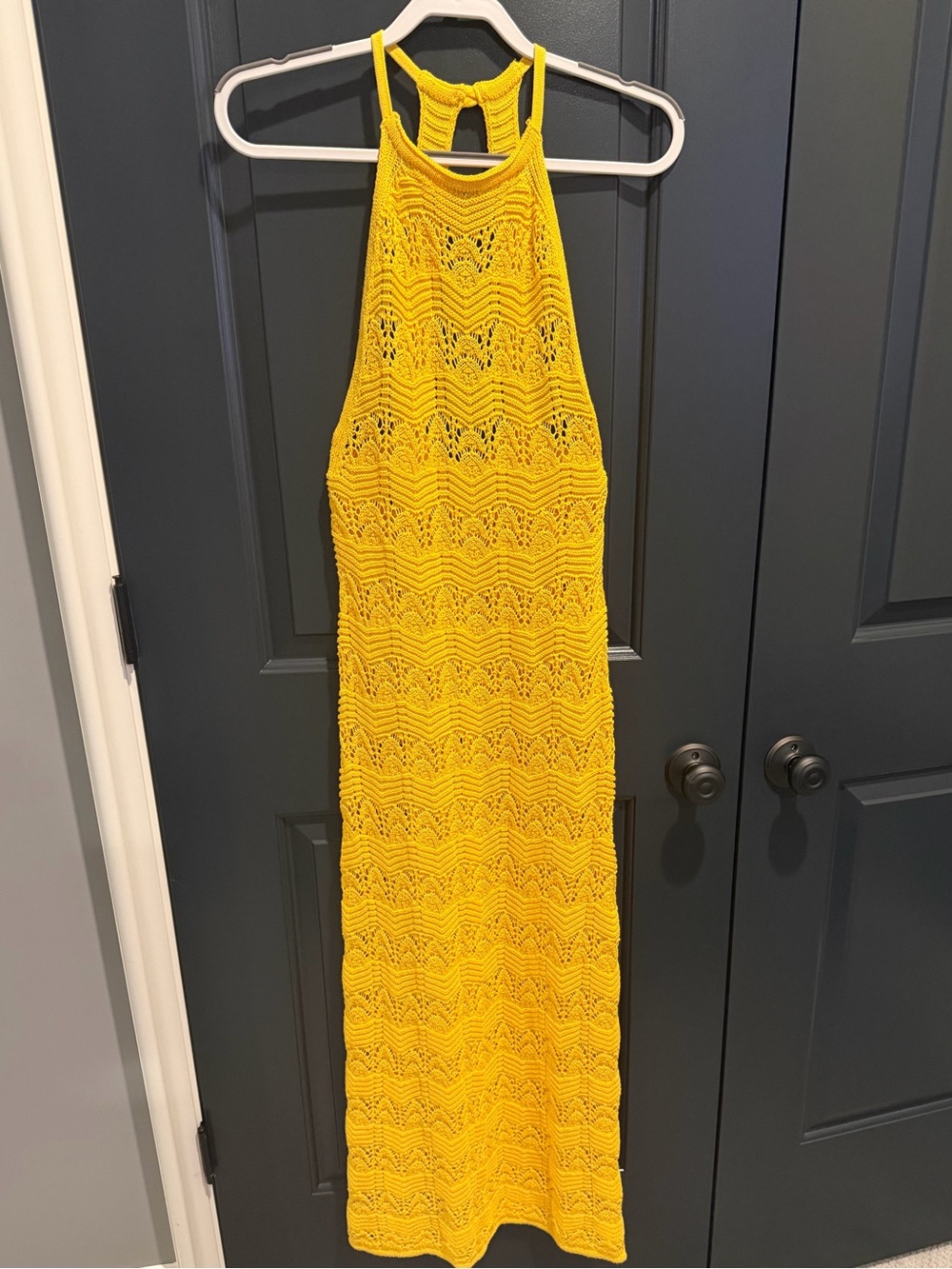 House of Harlow 1960 Bright Yellow(Daffodil) Crochet Halter Maxi-size Small